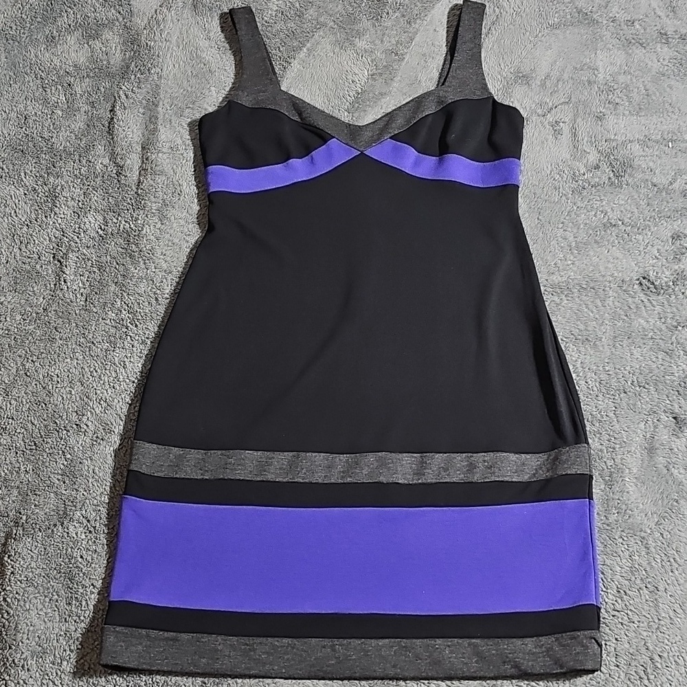Muse Sheath Sleeveless Dress Black Purple Bodycon Midi Contrast Size 12